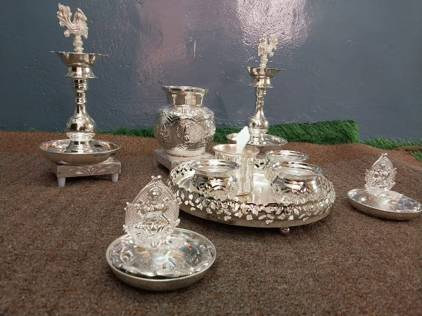 Pure German Silver Combo Pooja thali Set
