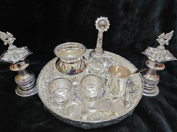 Pure German Silver Combo Pooja thali Set