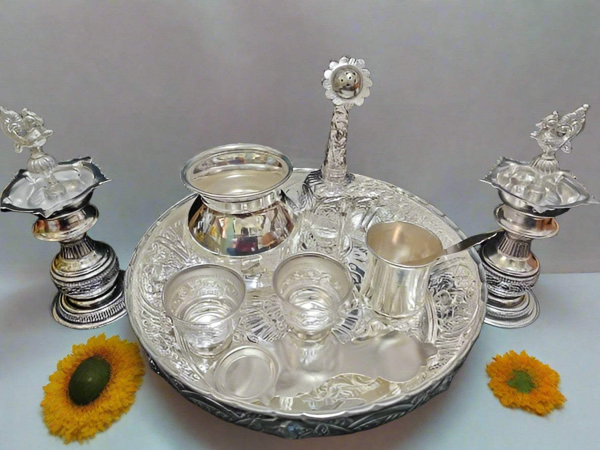 Pure German Silver Combo Pooja thali Set