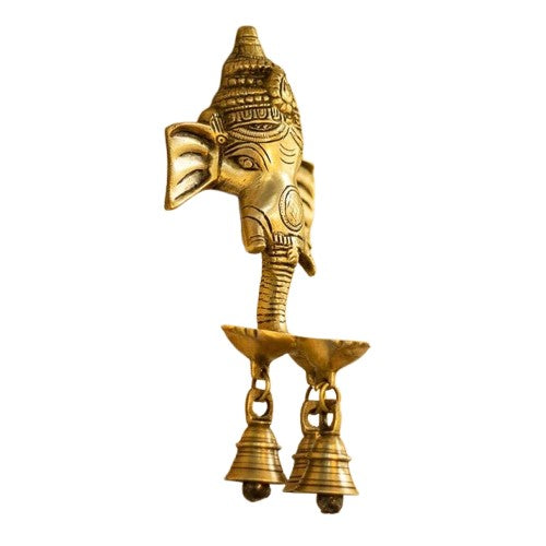 Brass Ganesh Wall Hanging with Bells and Diya Oil lamp for Home décor/ Temple