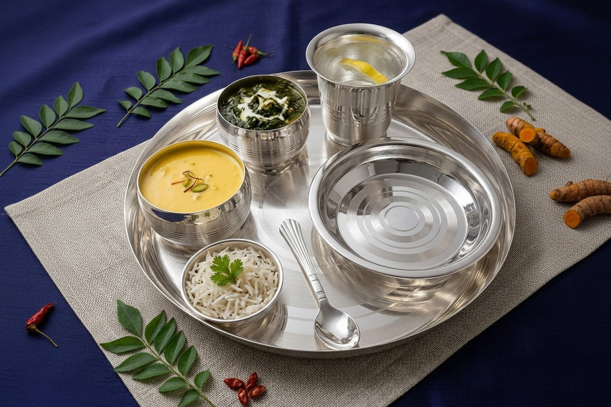 Elegant Silver-Plated 7 Piece Dinner Set – Traditional Dining Collection for Festive & Everyday Use