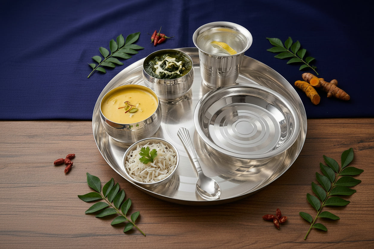 Elegant Silver-Plated 7 Piece Dinner Set – Traditional Dining Collection for Festive & Everyday Use