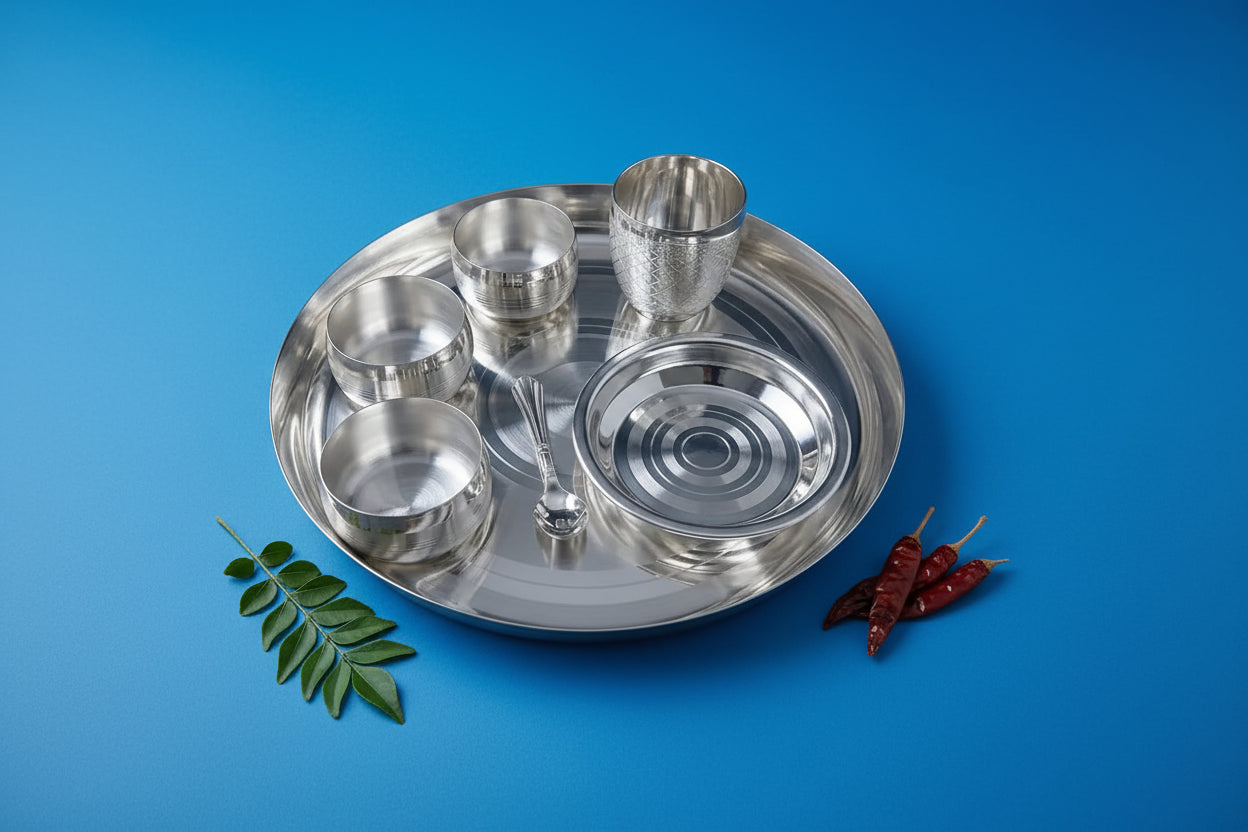 Elegant Silver-Plated 7 Piece Dinner Set – Traditional Dining Collection for Festive & Everyday Use, 14" plate