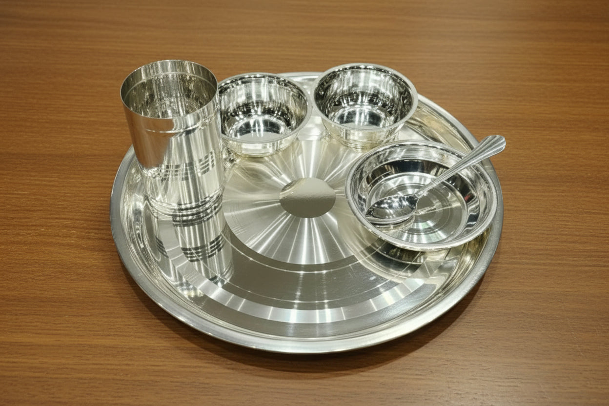 Silver-Plated 6 Piece Dinner Set – Traditional Dining Collection for Festive & Everyday Use, 13" plate