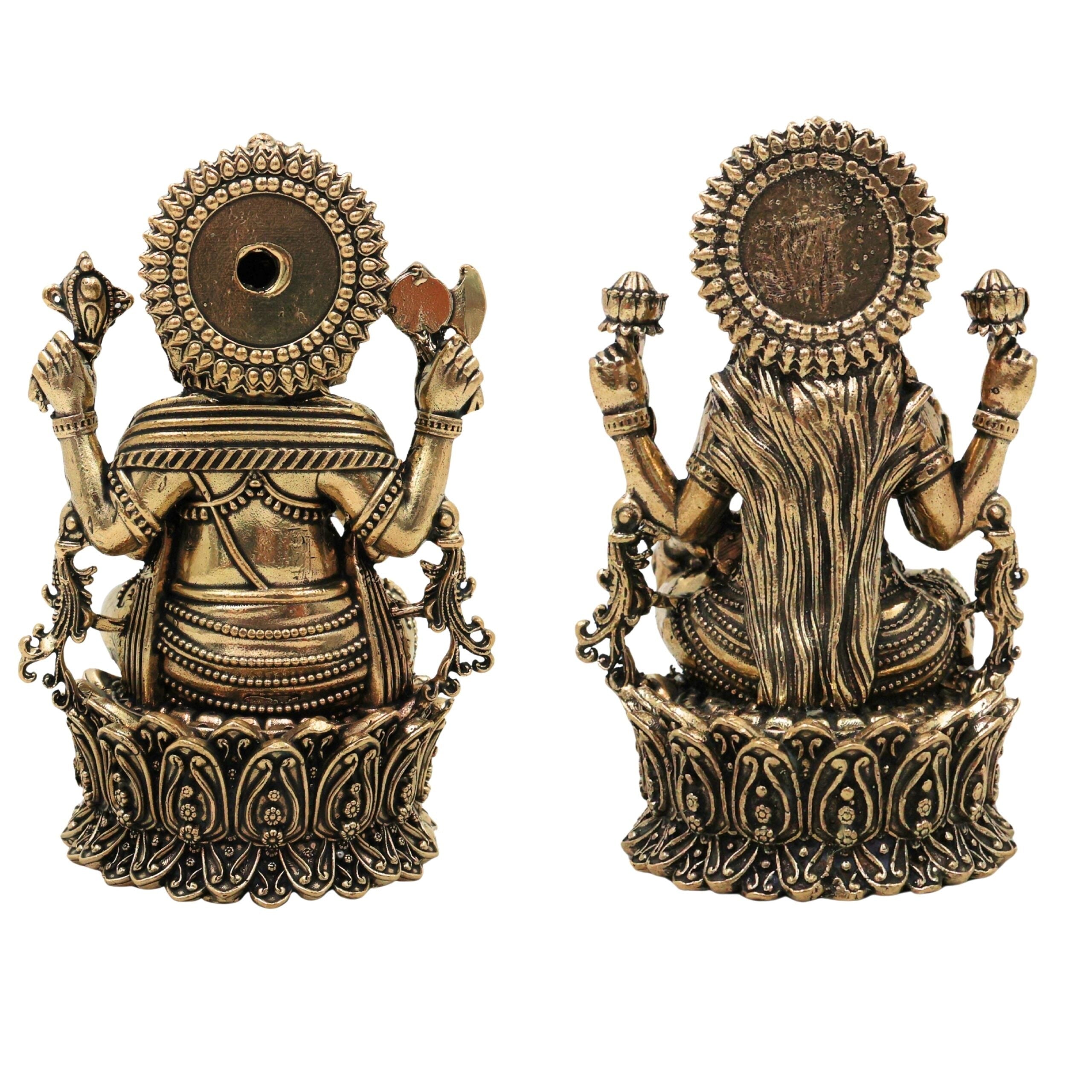 Brass Lakshmi Ganesh Idol – Handcrafted Antique Finish for Pooja & Home Décor
