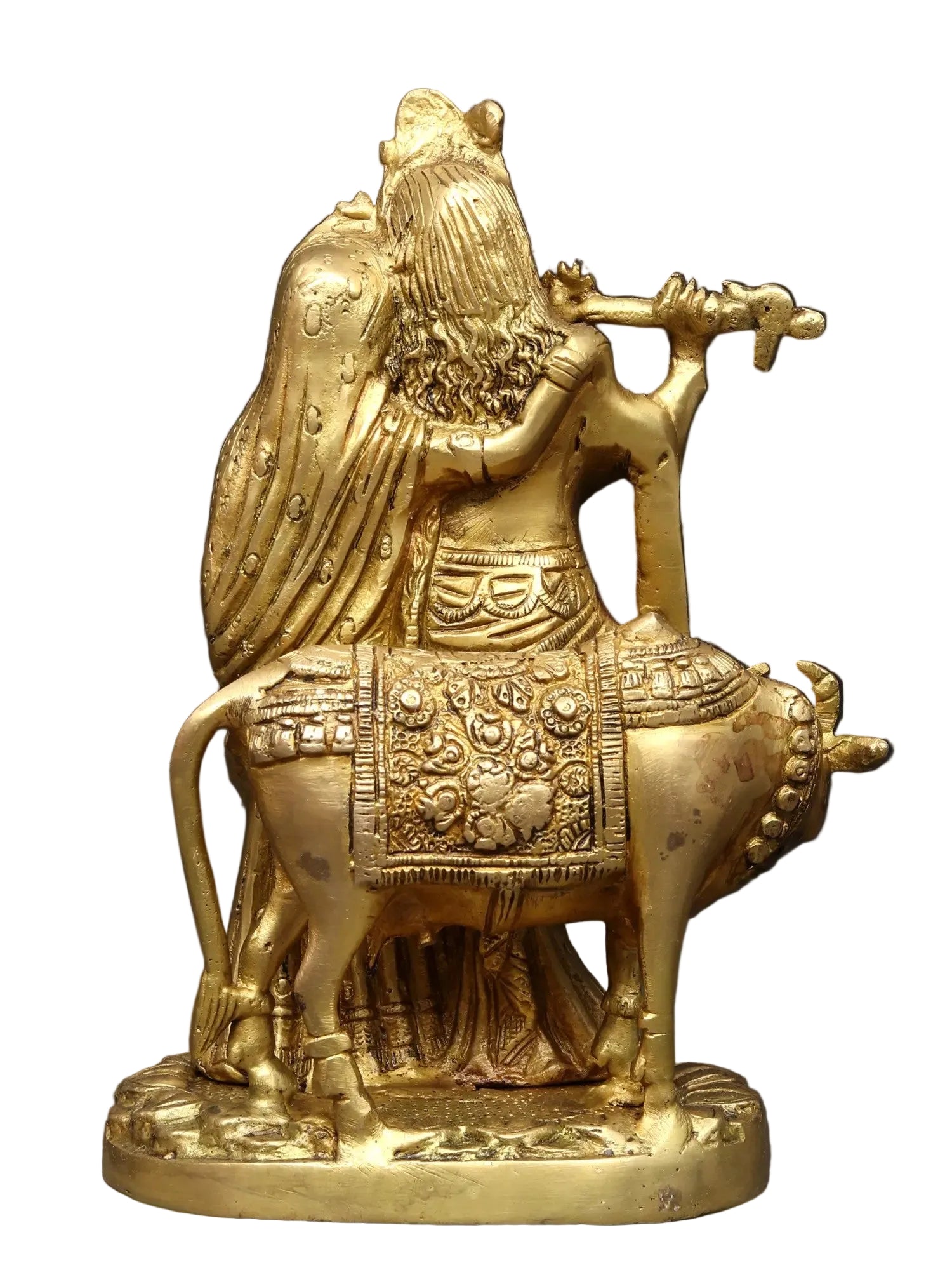 Radha Krishna with Cow Brass Idol – Handmade Antique Finish for Home & Pooja