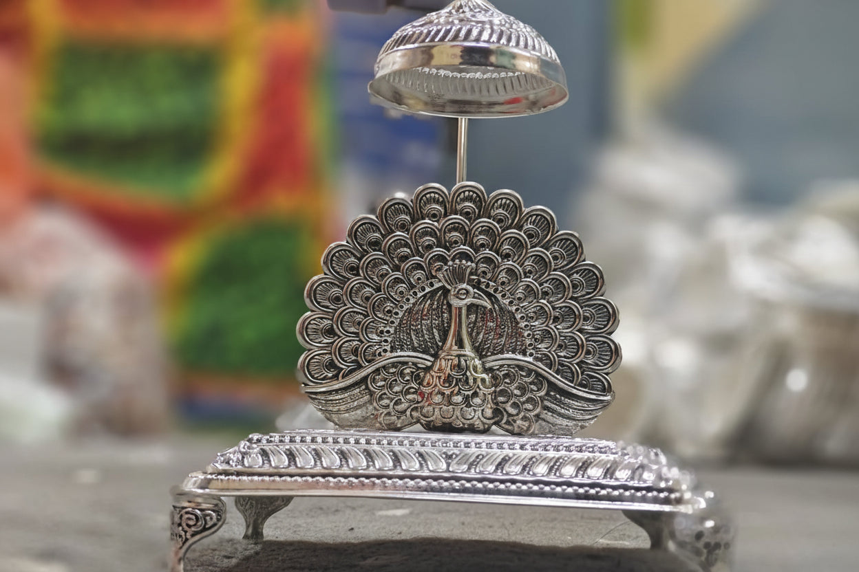 Silver Plated Singhasan – Handmade Spiritual Décor