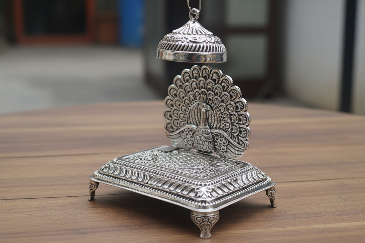 Silver Plated Singhasan – Handmade Spiritual Décor