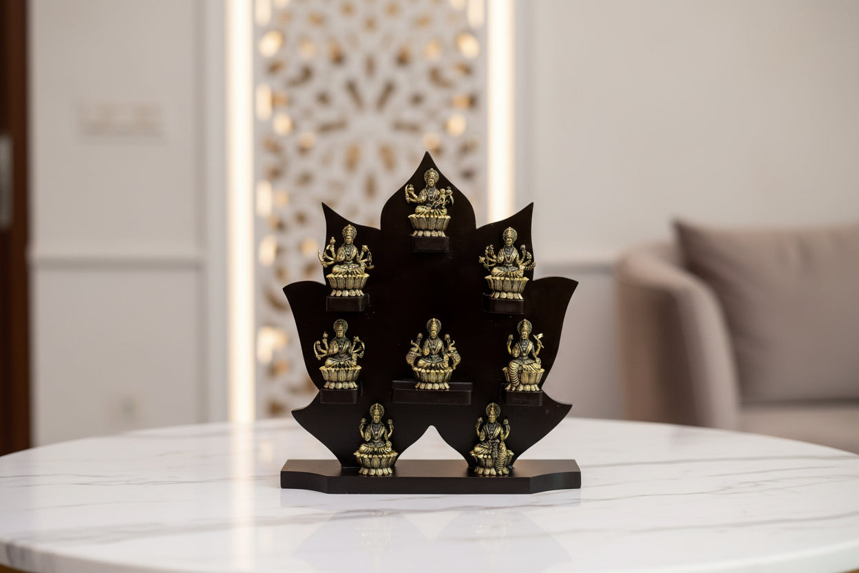 Wooden Frame with Brass Ashta Lakshmi – Handmade Spiritual Wall Décor