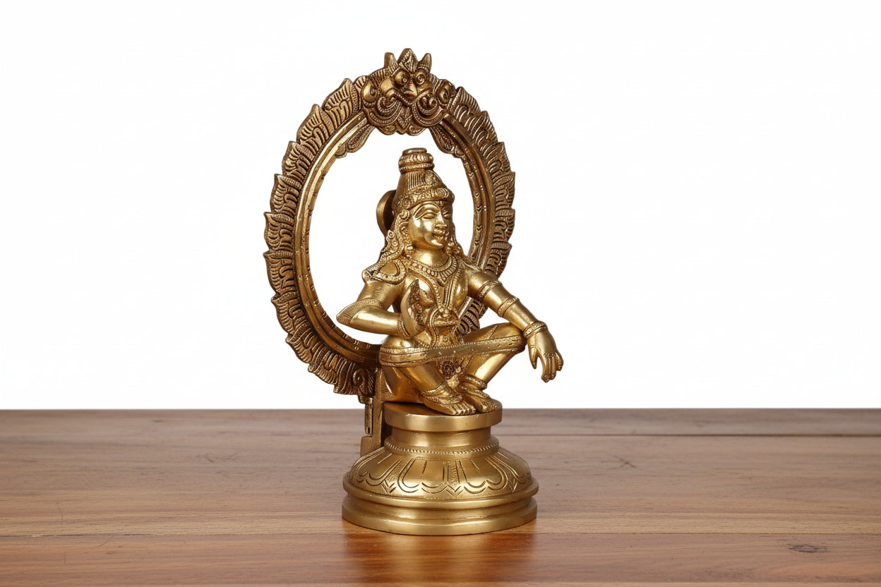 Brass Lord Ayyappa Statue – Handmade Dharmasastha Idol for Pooja & Décor