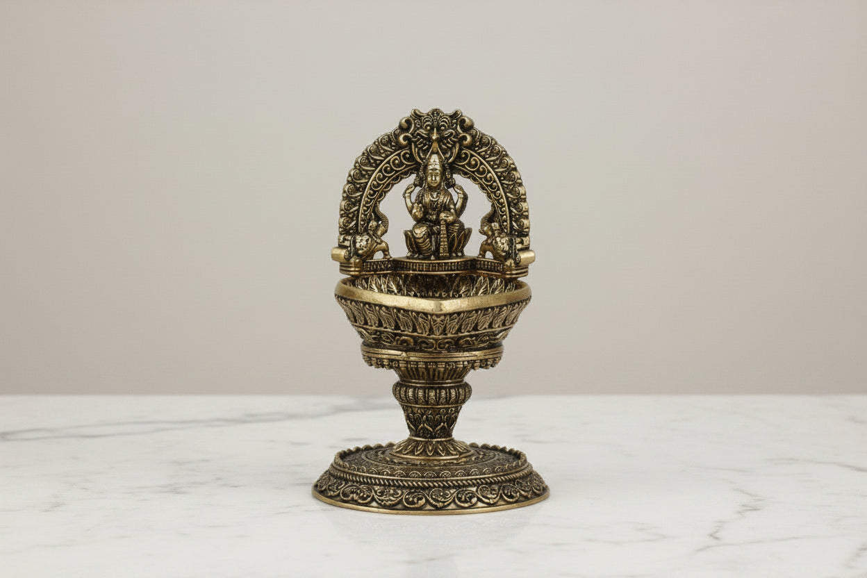 Brass Gaja Lakshmi Kamachi Deepak  pair – Handmade Antique Pooja Décor