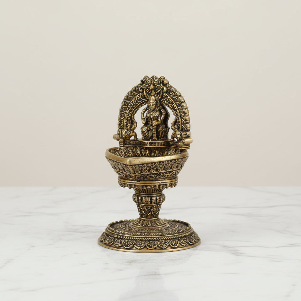Brass Gaja Lakshmi Kamachi Deepak  pair – Handmade Antique Pooja Décor