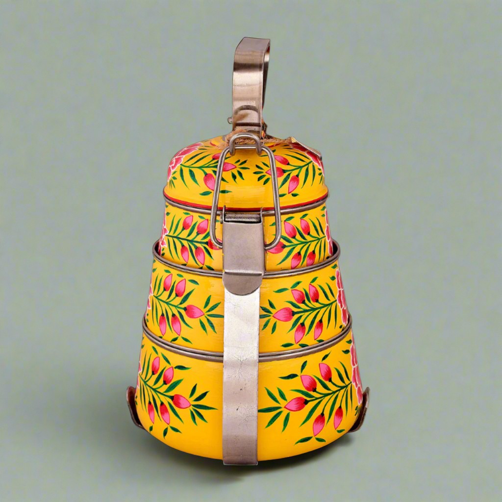 Hand-Painted 3-Tier Stainless Steel Lunch Box –  floral Design Eco-Friendly