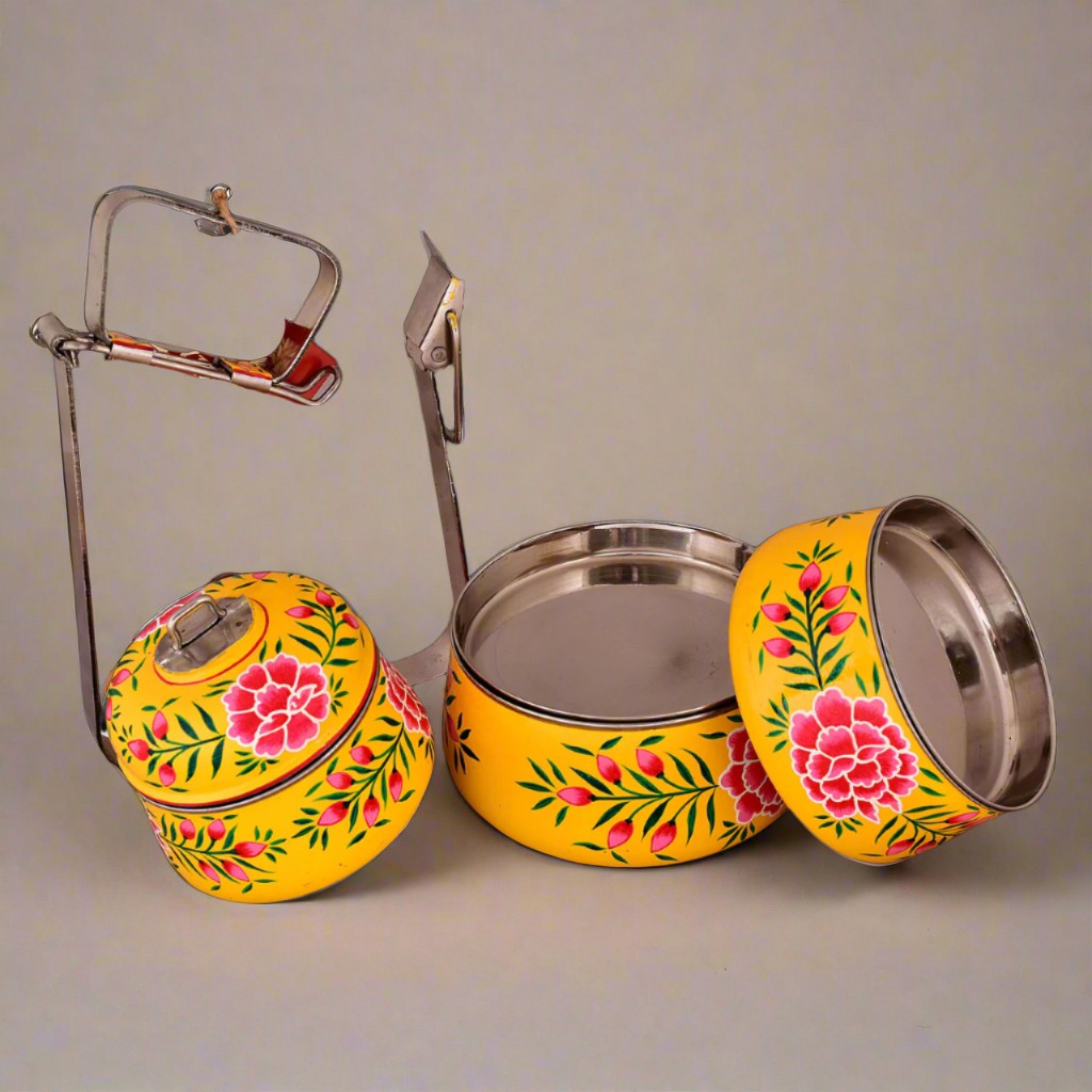 Hand-Painted 3-Tier Stainless Steel Lunch Box –  floral Design Eco-Friendly