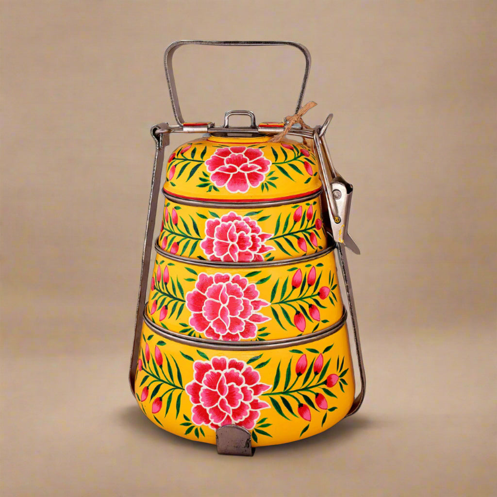 Hand-Painted 3-Tier Stainless Steel Lunch Box –  floral Design Eco-Friendly