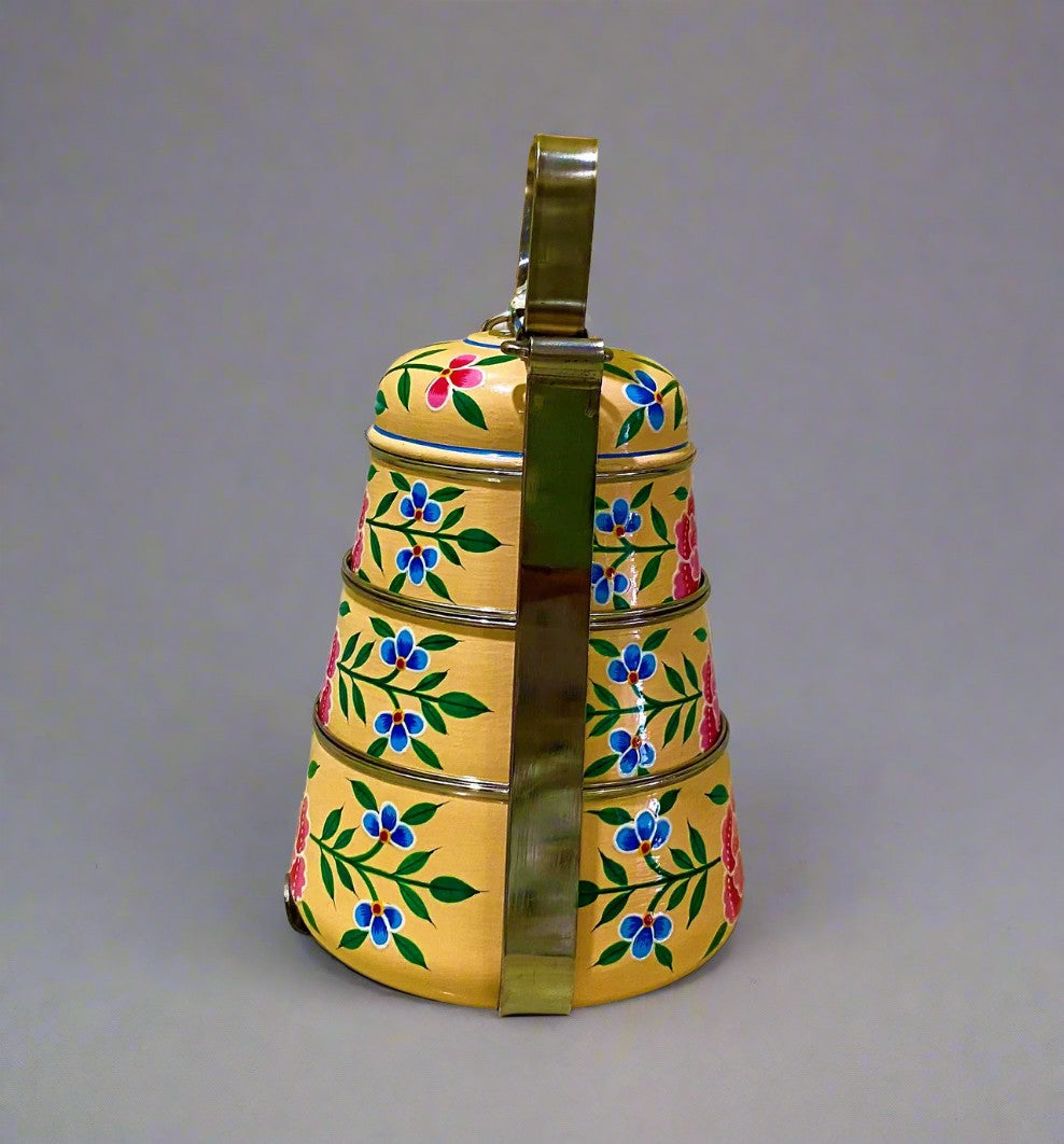 Hand-Painted 3-Tier Stainless Steel Lunch Box –  floral Design Eco-Friendly tiffin box