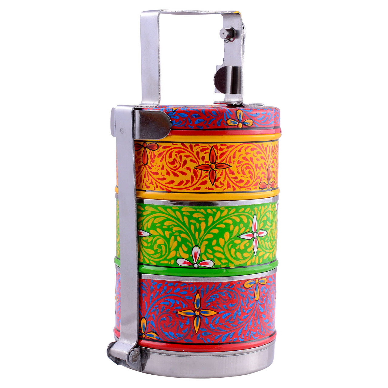 Hand-Painted 3-Tier Stainless Steel Lunch Box – multicolor Design Eco-Friendly tiffin box 3 tier