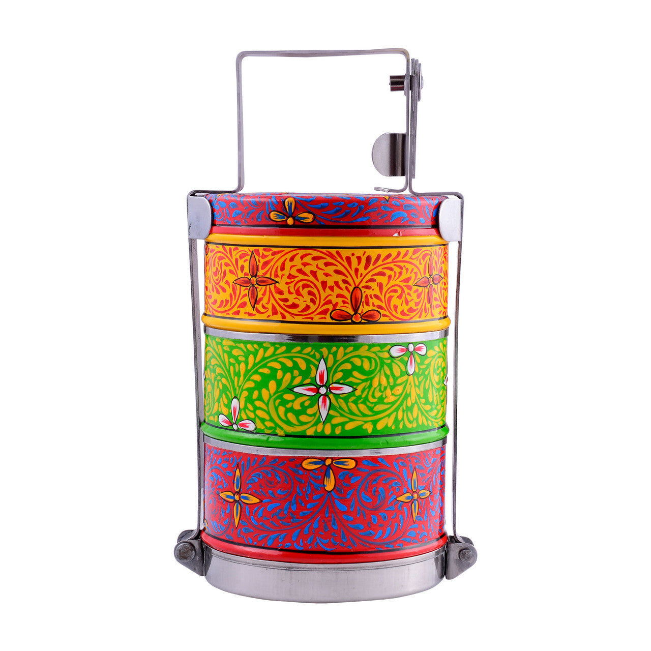 Hand-Painted 3-Tier Stainless Steel Lunch Box – multicolor Design Eco-Friendly tiffin box 3 tier