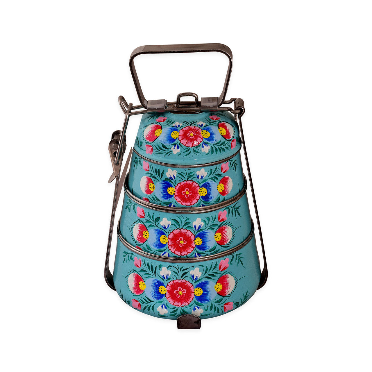Hand-Painted 3-Tier Stainless Steel Lunch Box – turquise blue Design Eco-Friendly tiffin box 3 tier