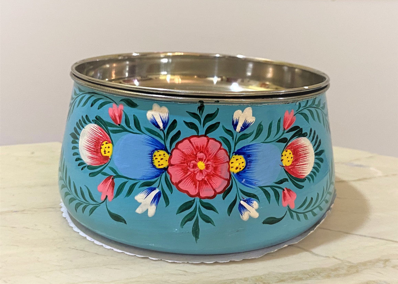 Hand-Painted 3-Tier Stainless Steel Lunch Box – turquise blue Design Eco-Friendly tiffin box 3 tier