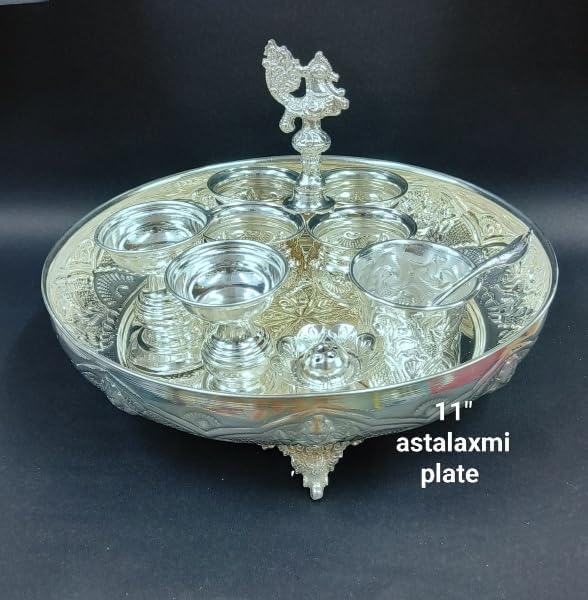 Pure German Silver Naxi Astalaxmi Combo Pooja Set of 6 Pieces
