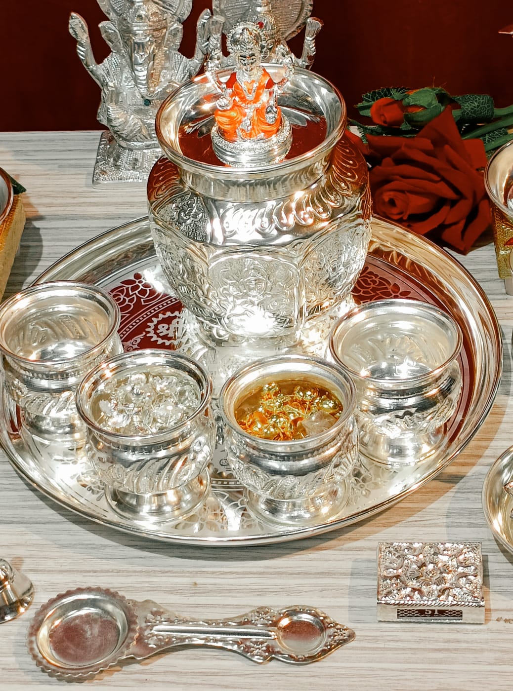 German silver Laxmi idol Pooja set - 23 pieces set