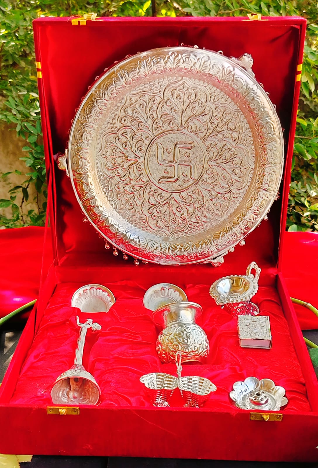German Silver Pooja thali Combo Set