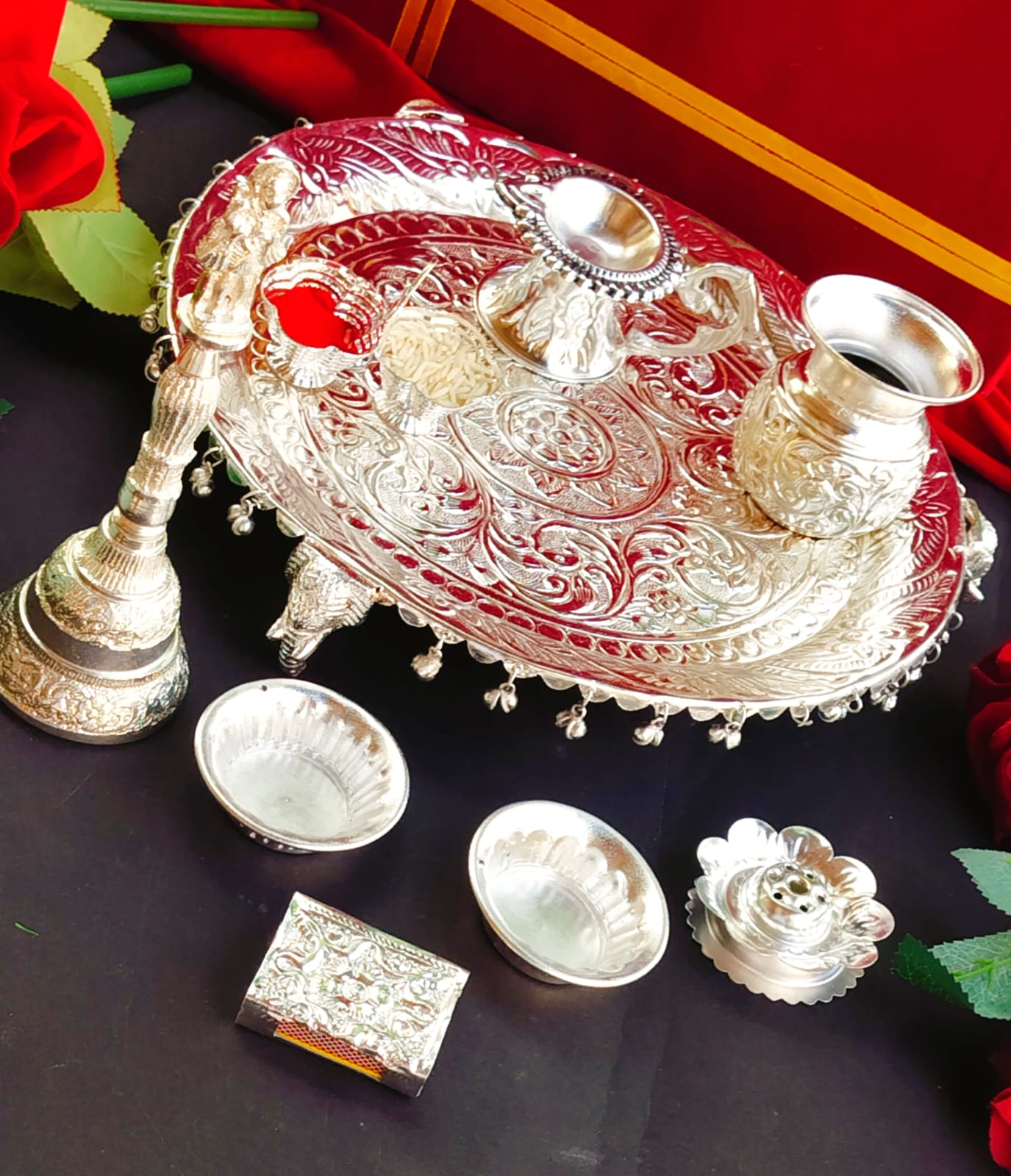 German Silver Pooja thali Combo Set