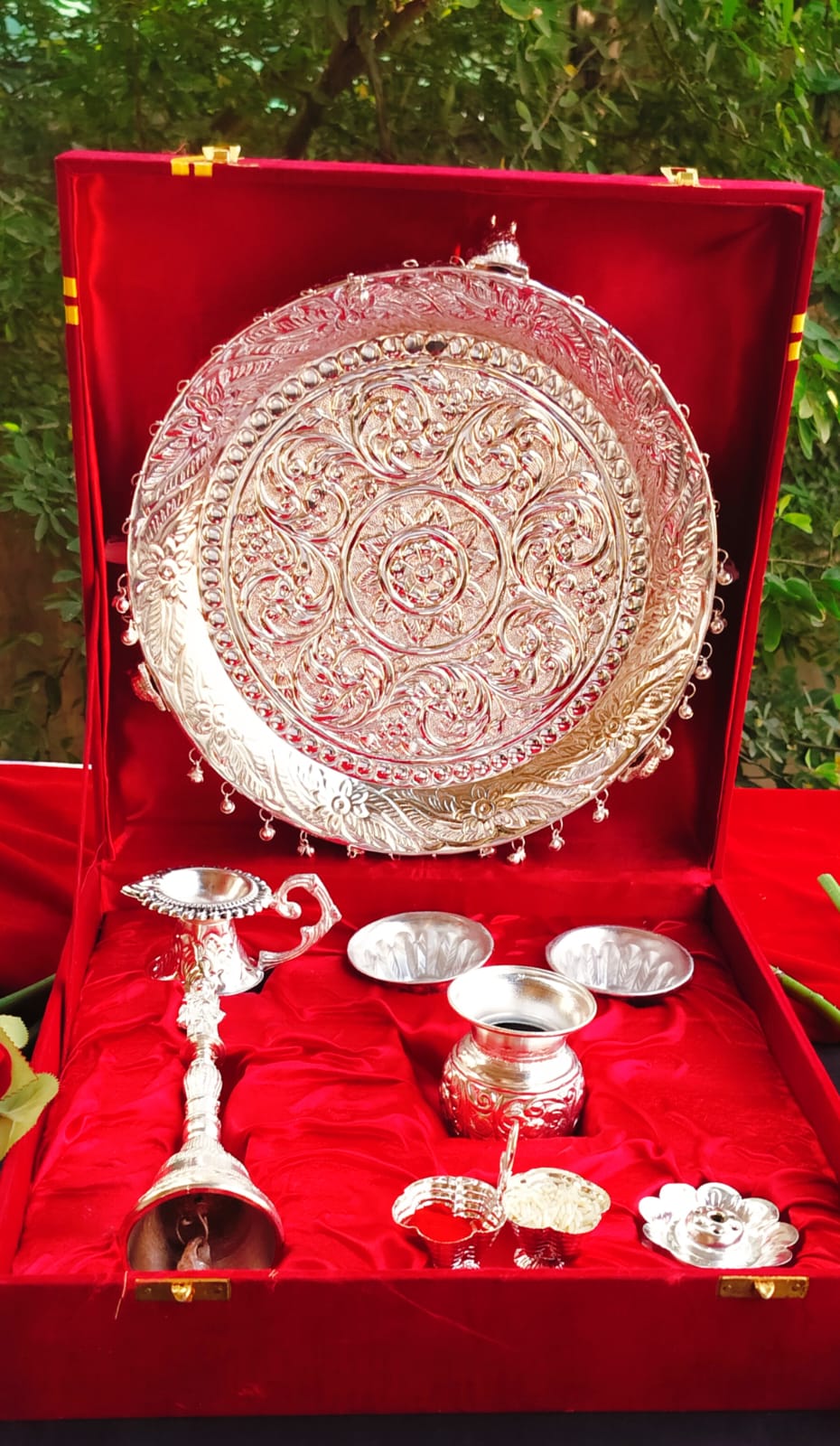 German Silver Pooja thali Combo Set