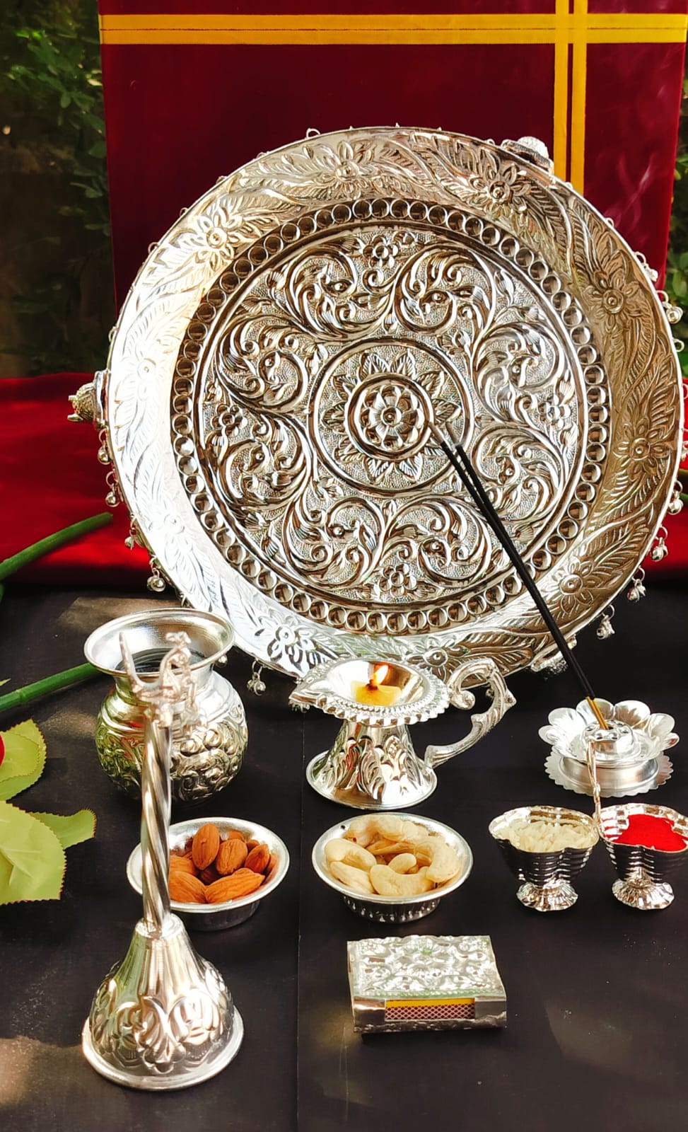 German Silver Pooja thali Combo Set