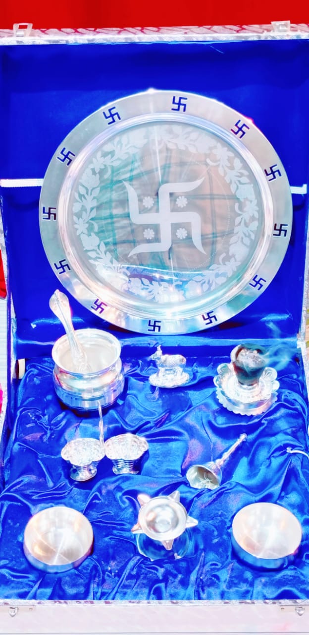 German silver pooja thali set for Diwali/karwachauth/housewarming/gift item with gift box