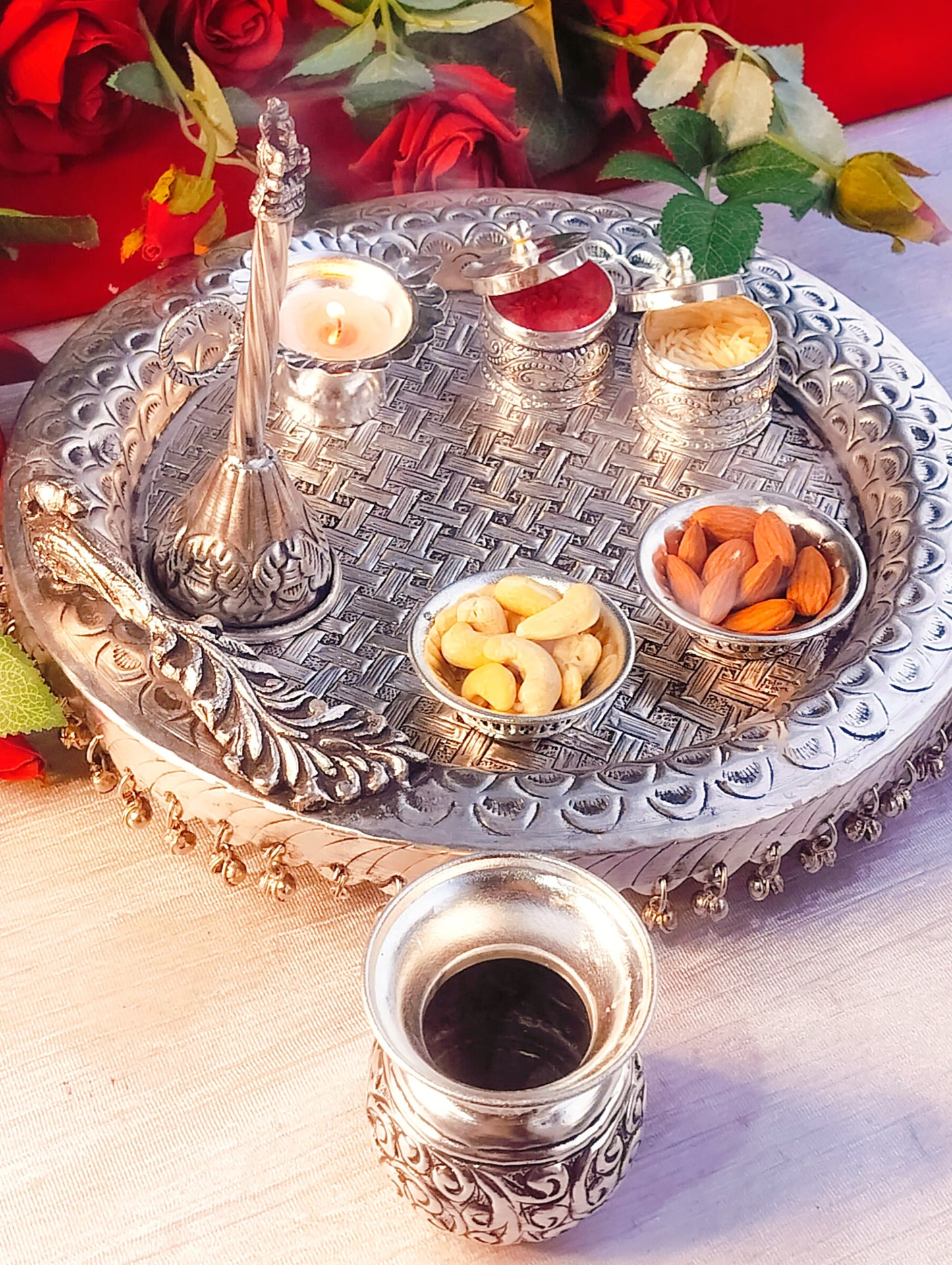 German silver  pooja set for karawachauth