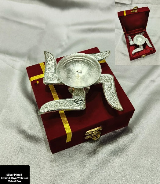 silver plated set of 2 Diya with box