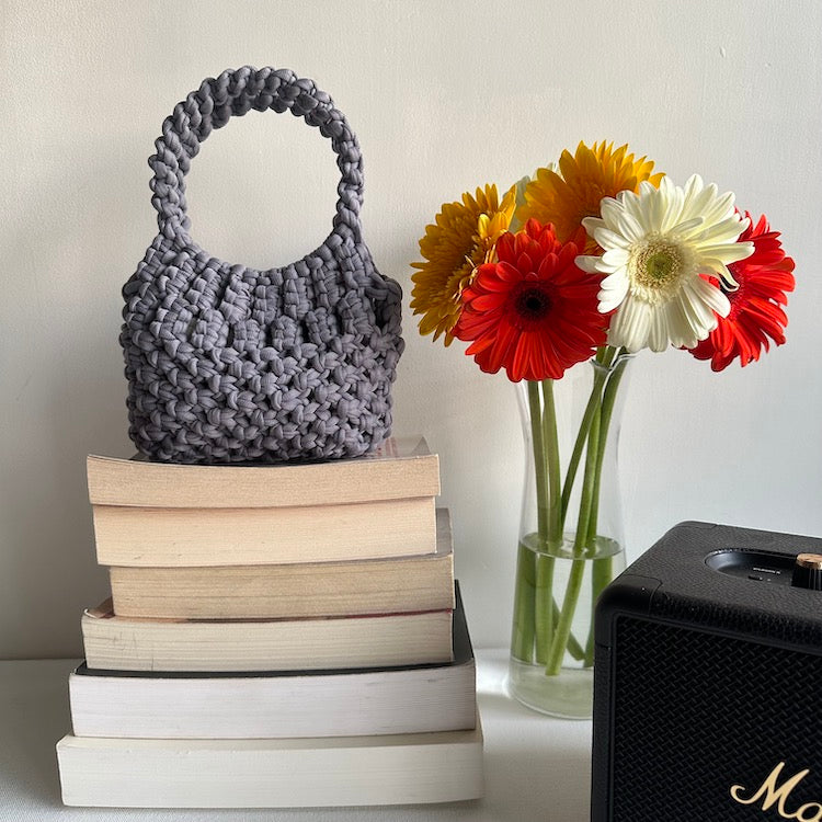 grey color macrame handbag with handle for women/gift for her