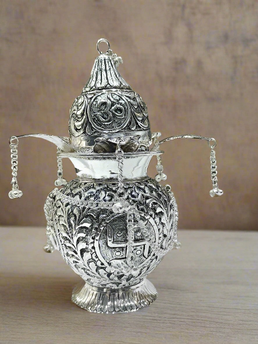 German Silver Antique Finish Kalash for Pooja Diwali/Housewarming, 10"