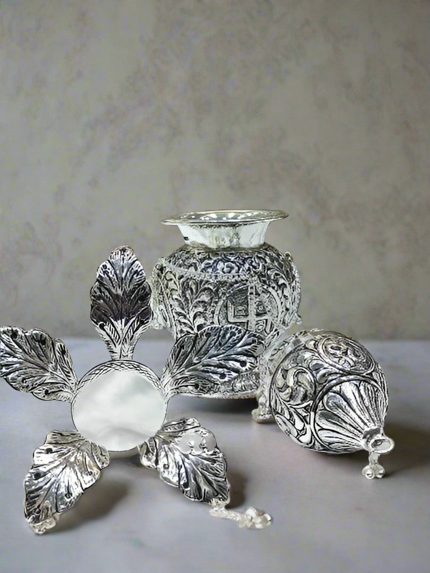 German Silver Antique Finish Kalash for Pooja Diwali/Housewarming, 10"