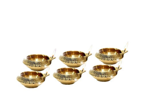 Set of 6 Brass Diya Set for Pooja / Gift Item / House Warming