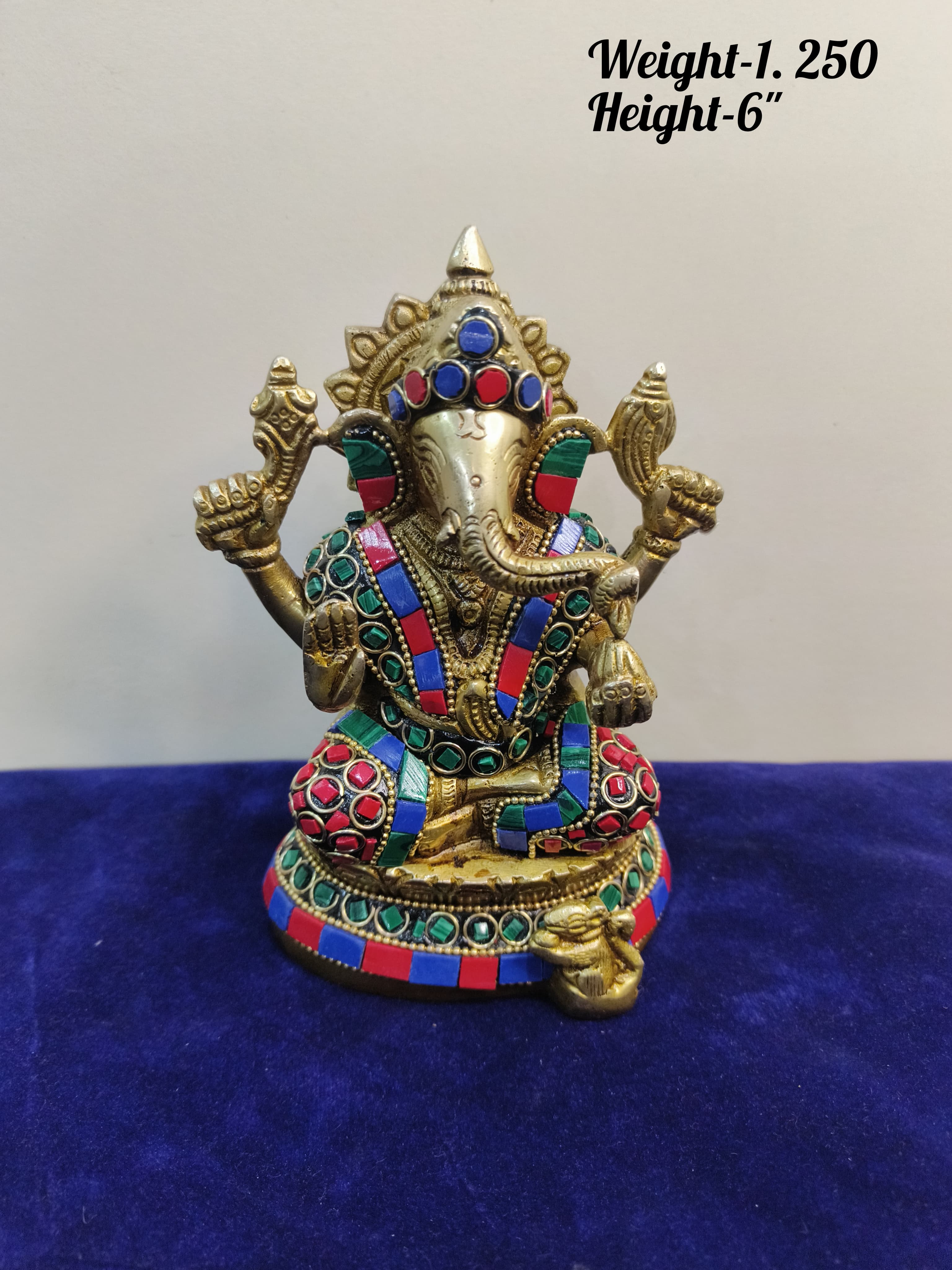 indiancraftbykanika Brass Ganesha Statue with Stone Work for Home décor/Temple