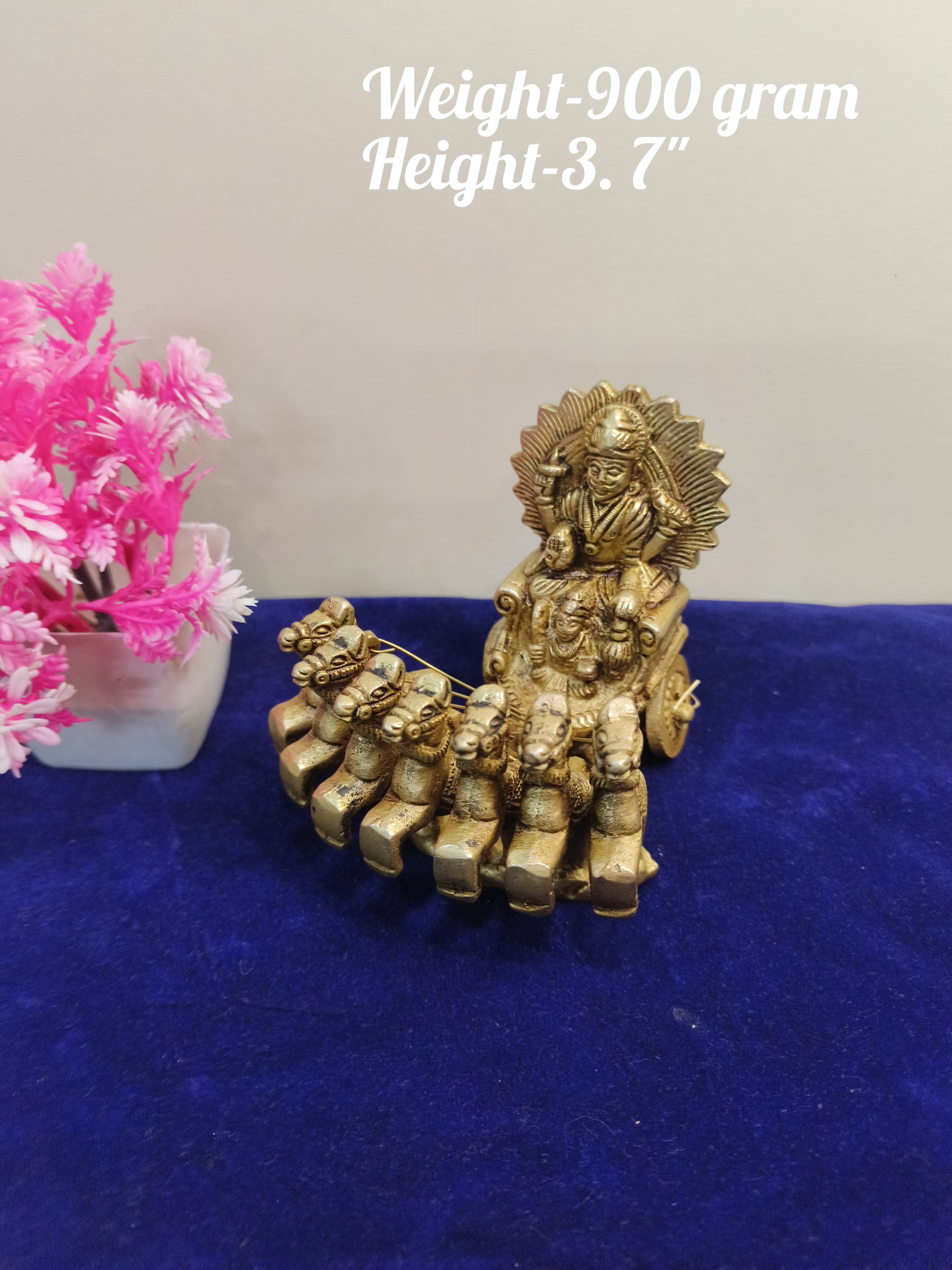 Brass Surya god with Chariot/rath with 7 Horses, Small Size