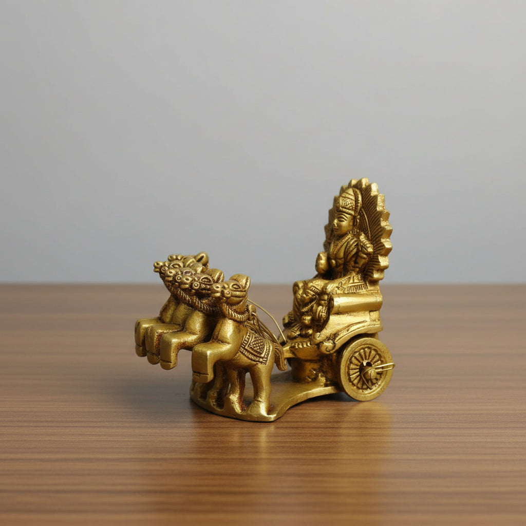 Brass Surya god with Chariot/rath with 7 Horses, Small Size