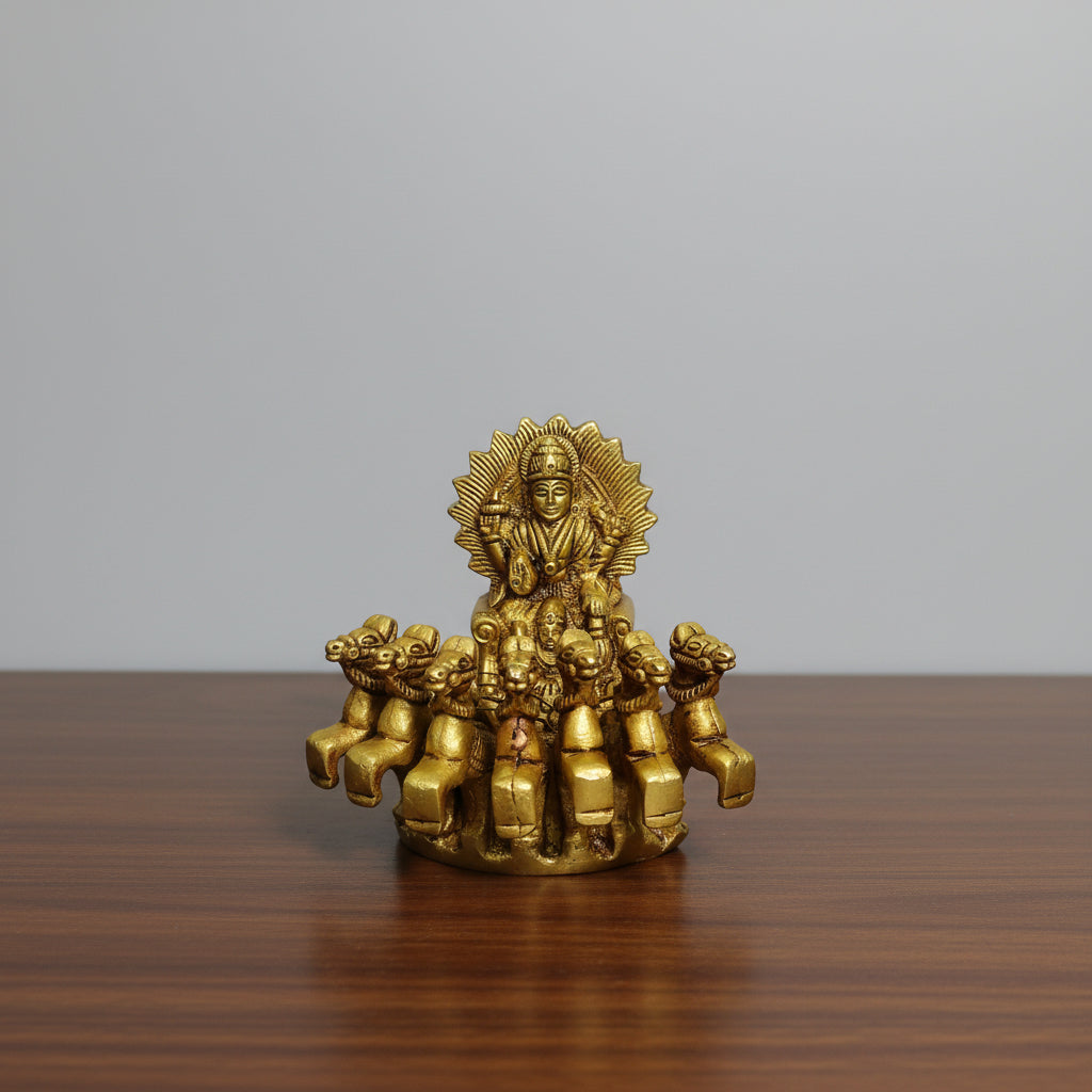 Brass Surya god with Chariot/rath with 7 Horses, Small Size