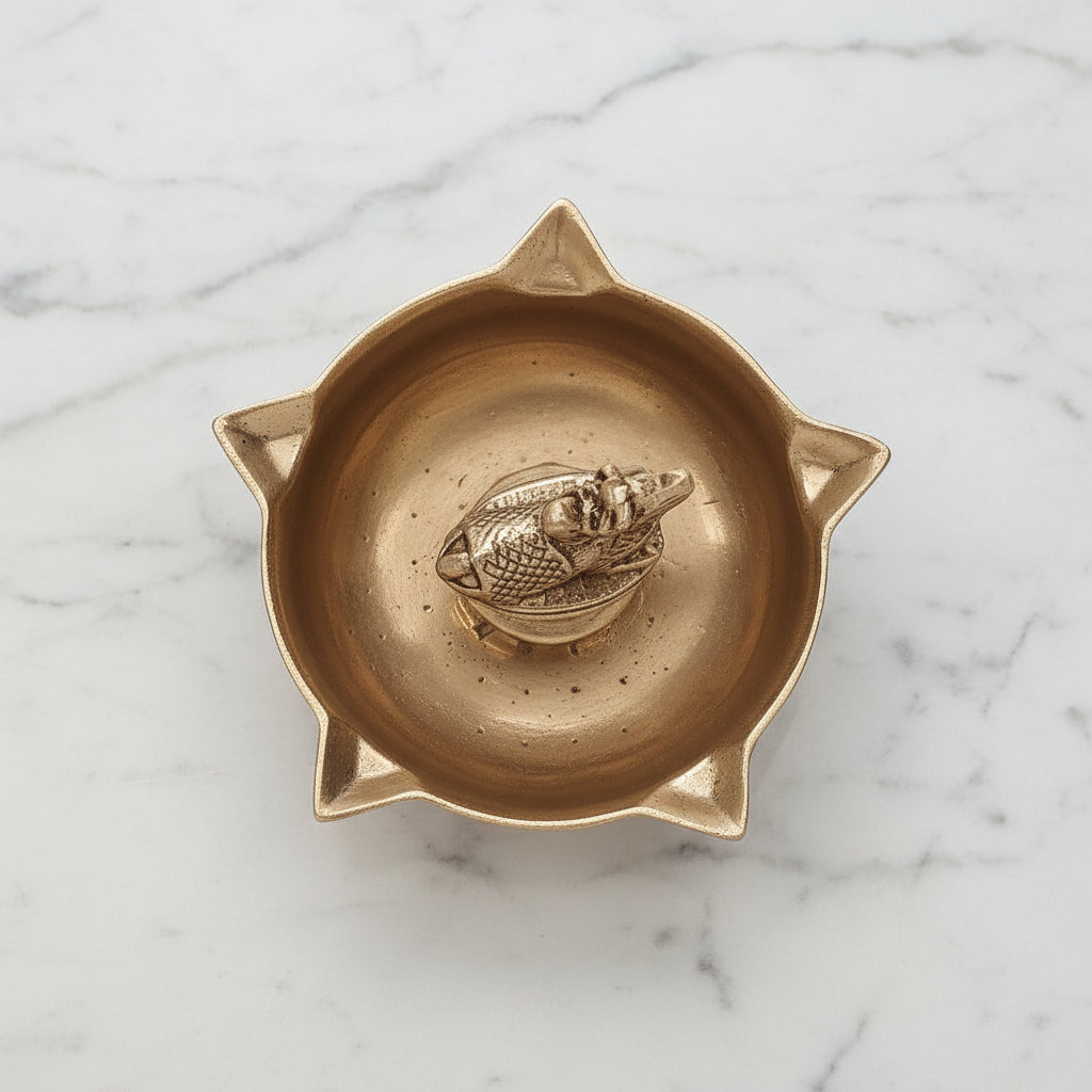 Brass Nandi Panch Deepak – Handmade Antique Pooja Lamp, 1 piece