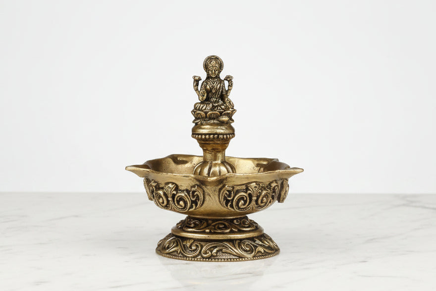 Brass Lakshmi Diya – Handmade Antique Pooja Lamp (1 Piece)