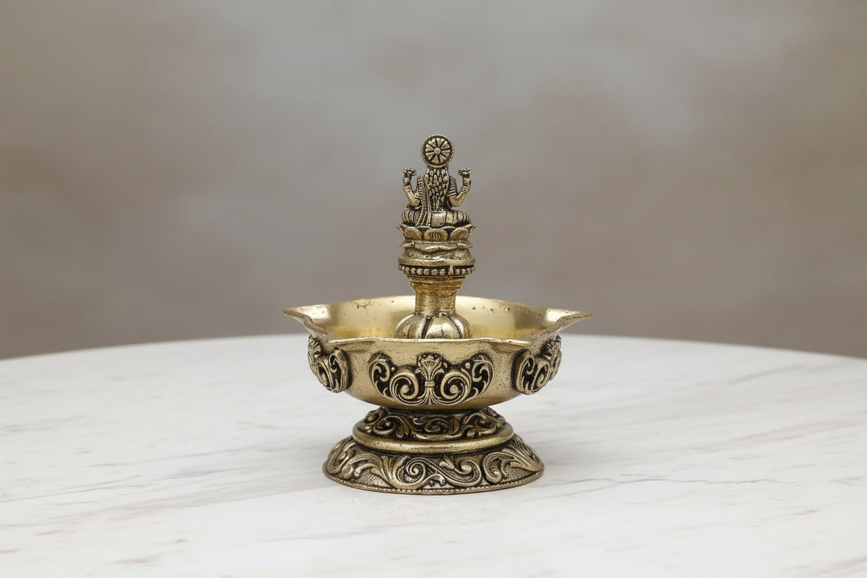 Brass Lakshmi Diya – Handmade Antique Pooja Lamp (1 Piece)