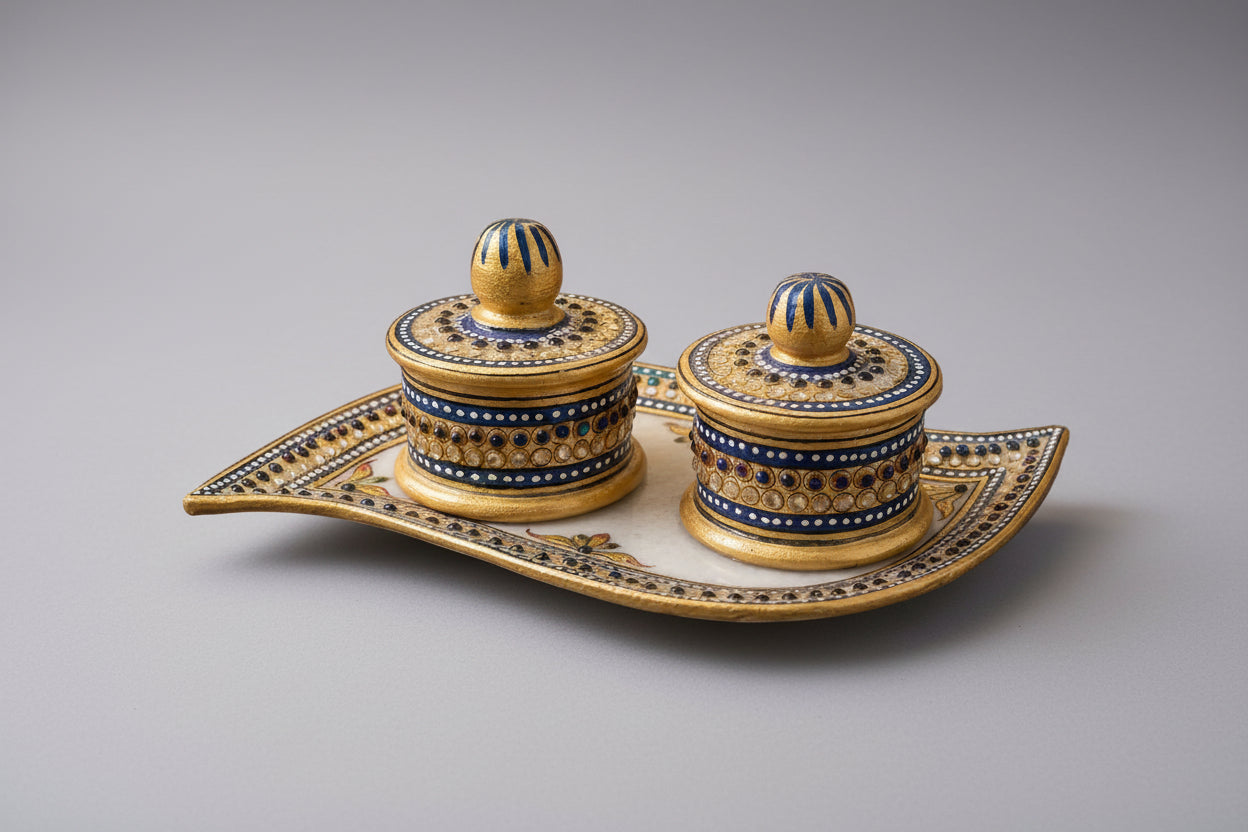 Marble Dry Fruit Platter with Meenakari Work – Handcrafted Serving Tray & Home Décor