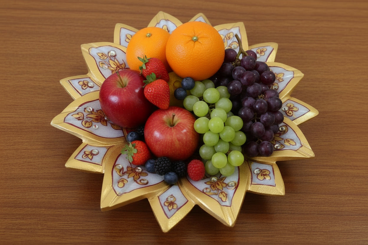Marble Urli Bowl with Meenakari & Stone Work – Traditional Décor & Serving Piece
