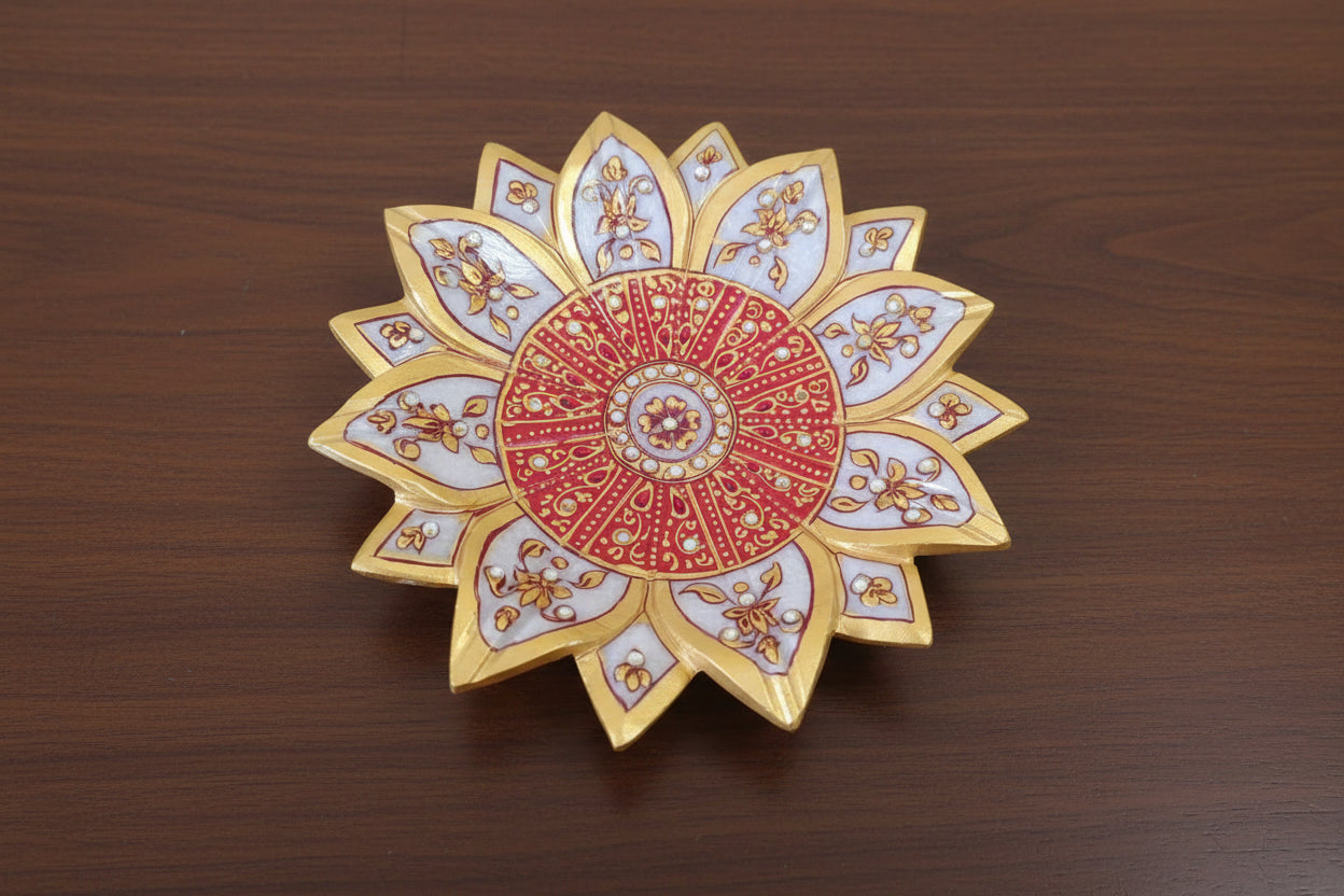 Marble Urli Bowl with Meenakari & Stone Work – Traditional Décor & Serving Piece
