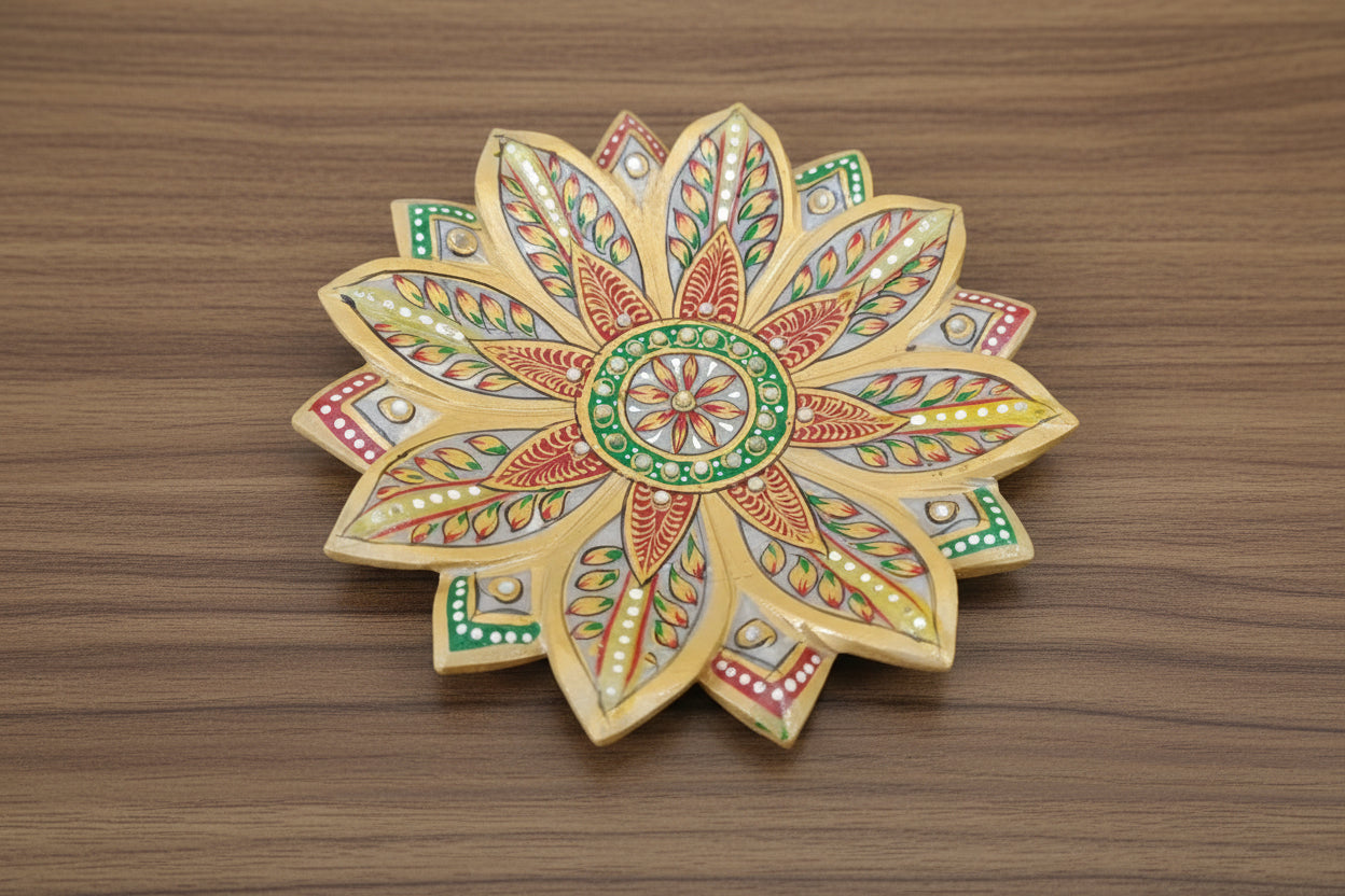 Marble Urli Bowl with Meenakari  – Traditional Décor & Serving Piece, 9"