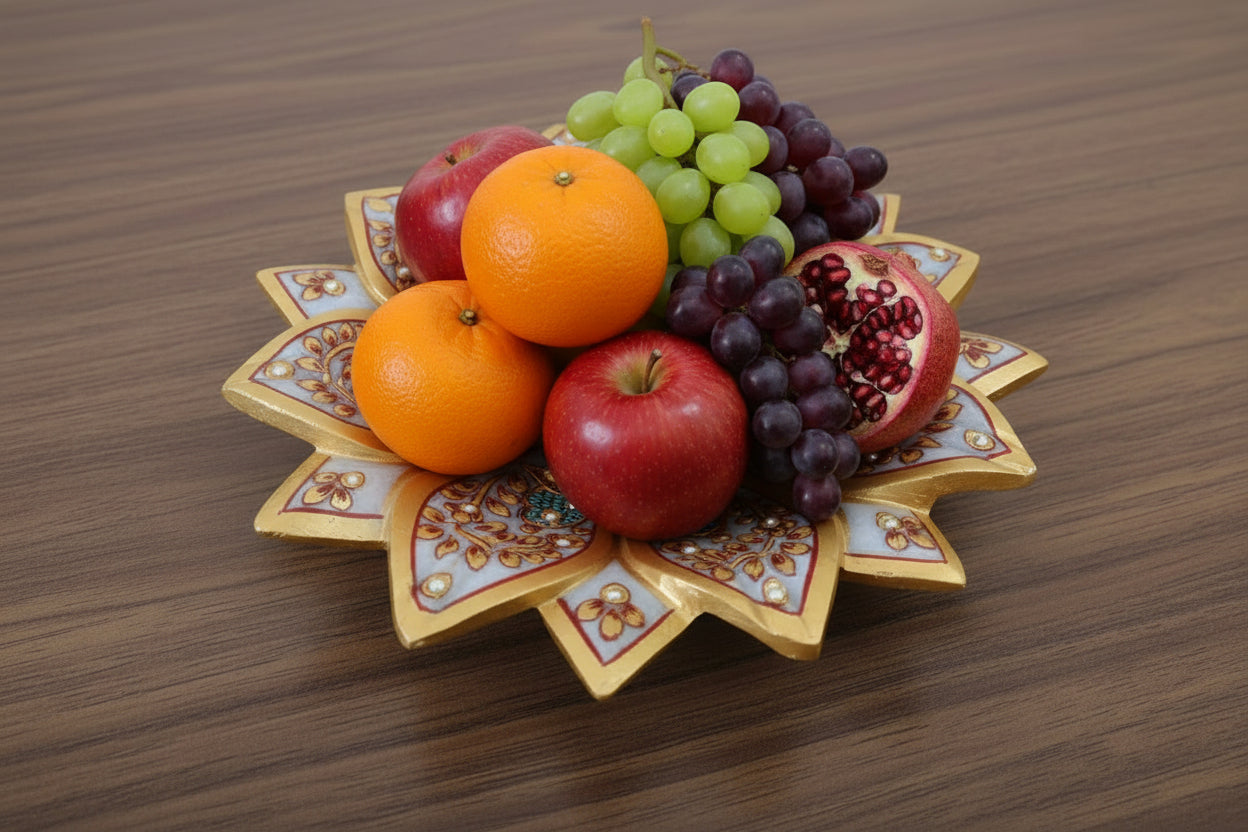 Marble Urli with Meenakari & Stone Work – Traditional Décor & Serving Piece, 9"