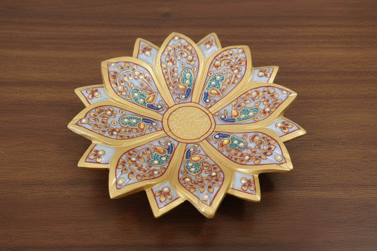 Marble Urli with Meenakari & Stone Work – Traditional Décor & Serving Piece, 9"